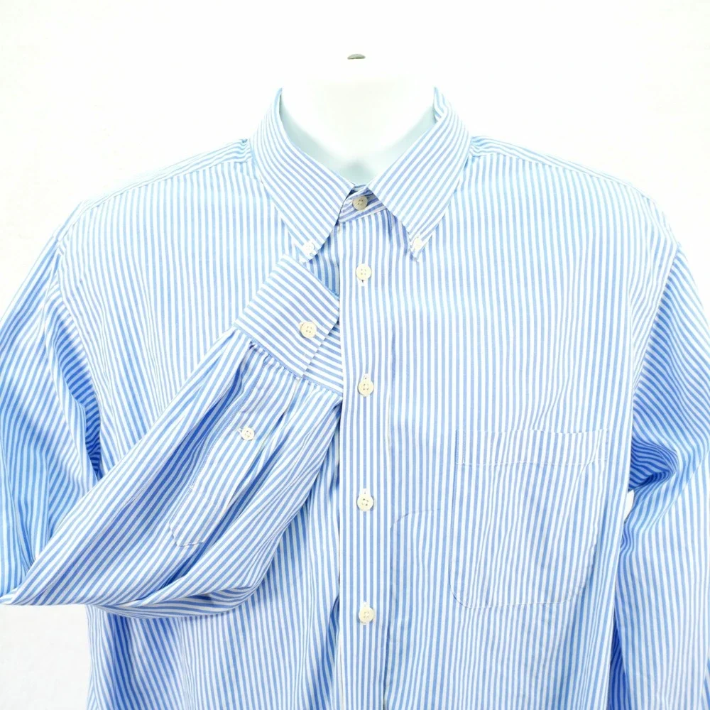 Paul Fredrick Blue White Finest 80's Ply Cotton Broadcloth Button Down -17.5/36-